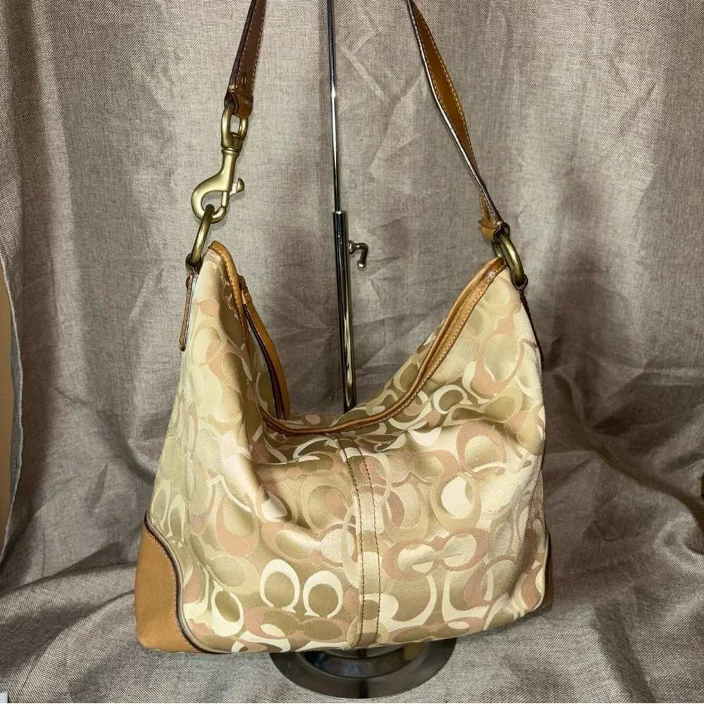 Y2K Coach Vintage Signature Sarah Optic Tan Hobo Bag F15667 - Picture 1 of 14